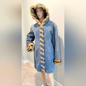 Brand New Dennis Basso Vintage 90s  Suede Leather & Faux Fur Lined Coat Size L